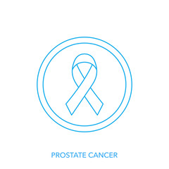 Prostate Cancer Blue Awareness Ribbon Background. Prostate cancer awareness symbol, isolated on blue background. Vector illustration