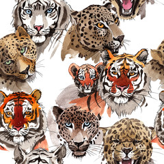 Exotic tiger wild animal  pattern in a watercolor style. Full name of the animal: tiger. Aquarelle wild animal for background, texture, wrapper pattern or tattoo.