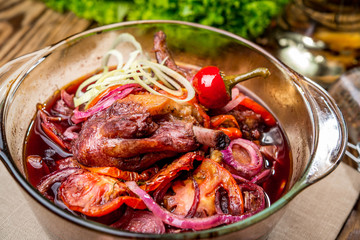 Braised rabbit with rosemary, garlic and juniper berries