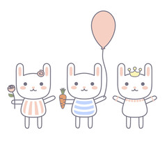 Cartoon Rabbit Vector Icon Set