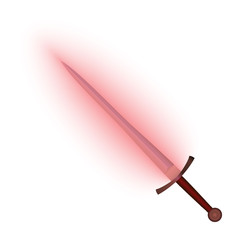 3d medieval sword. Red sword glowing with red radiance