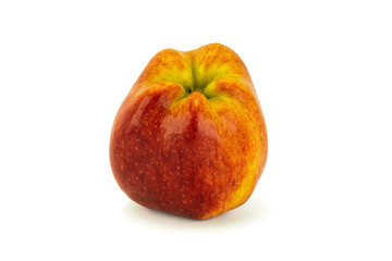 red ripe varietal apple with fine patches and yellow tint on a white background isolate made through stacking