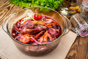 Braised rabbit with rosemary, garlic and juniper berries