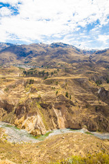 Colca Canyon, Peru,South America. Incas to build Farming terraces with Pond and Cliff. One of deepest canyons in world