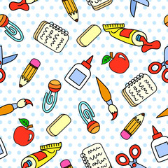 Vector seamless pattern with school stationary