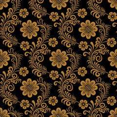 Fototapeta na wymiar Floral seamless pattern in traditional russian style. Khokhloma painting. Vector Illustration