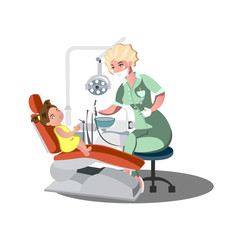 Child girl in the dentist s chair with a toothache.