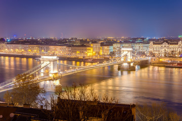Fototapeta na wymiar Chain bridge over the Danube River in Budapest, Hungary