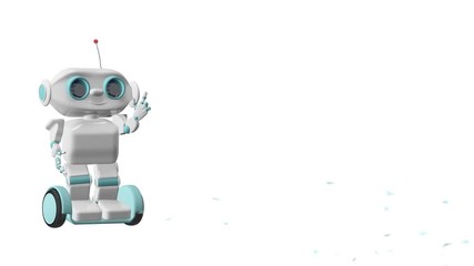 3D Animation Little White on Scooter and Blue Screens and Alpha Channel looped Video on a Transparent Background