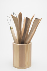 Wooden pencil holder with spatulas
