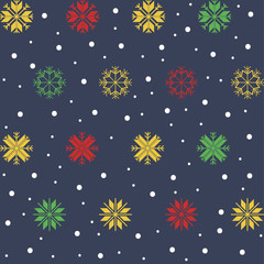 Fototapeta na wymiar Seamless festive Christmas pattern with colored snowflakes