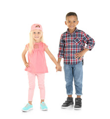 Cute fashionable children on white background