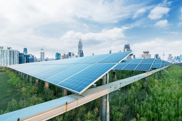 Urban background solar panels, Shanghai, China.