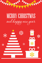 Fototapeta na wymiar Merry Christmas and Happy New Year vector greeting card with traditional holiday decorations.