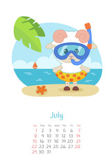 Calendar 2018 months July with sheep
