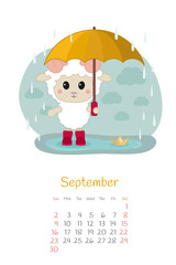 Calendar 2018 months September with sheep