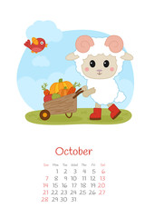 Calendar 2018 months October with sheep