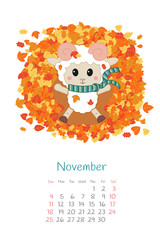 Calendar 2018 months November with sheep