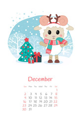 Calendar 2018 months December with sheep