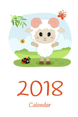Cover Calendar 2018 with sheep. Happy new year