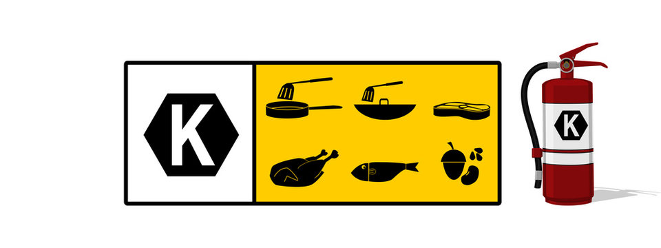 Set of Class K fire icon. Class K fire is cooking fire involving combustion from liquids used in food preparation

