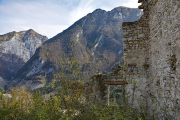 The autumn landscape around the small hill village of Erto in Friuli Venezia Giulia, north east Italy.