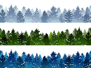 Set of seamless borders with coniferous trees