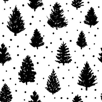 Seamless pattern with Christmas trees sketches