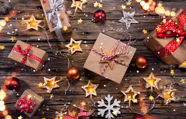 Christmas decoration on wooden background