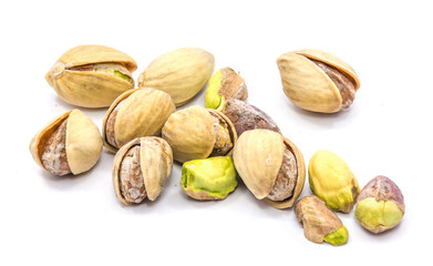 Pistachio nuts isolated on white background.