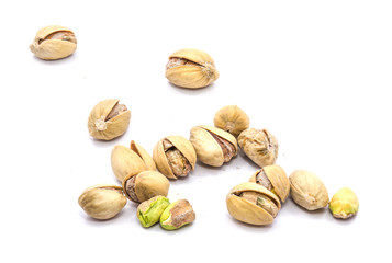 Pistachio nuts isolated on white background.