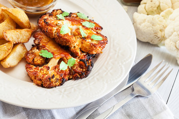 Vegetarian roasted cauliflower steak with herbs