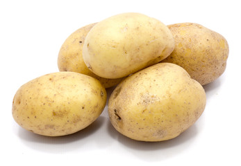 Group of whole potatoes isolated on white background.