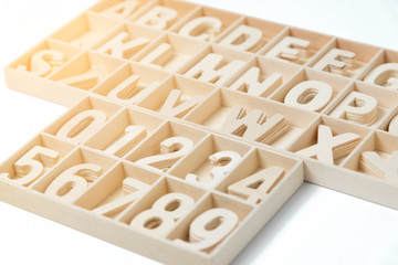 English letters on white background