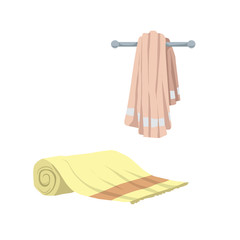 Trendy cartoon style towels icons set. Bath, home, hotel flat symbols. Vector hygiene illustration collection.
