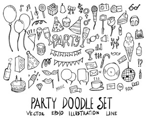 Set of Party illustration Hand drawn doodle Sketch line vector eps10