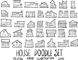 Set of House illustration Hand drawn doodle Sketch line vector eps10