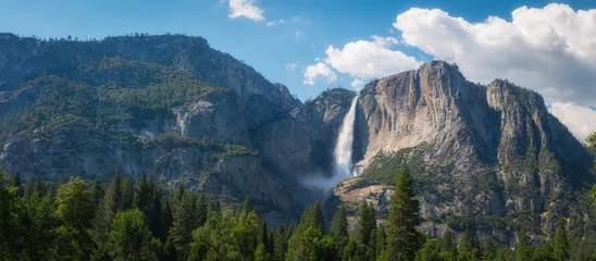 Acrylglas douchewanden met foto Half Dome Upper Falls-panorama in Yosemite National Park
