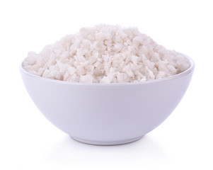 Sea salt in bowl on white background