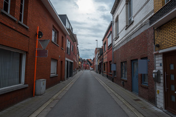 Plain street in Belgium, Herentals. Rainy day.