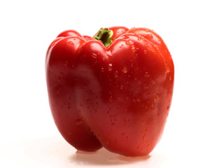 Pepper with sweet taste and water drops on shiny peel