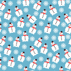 snowmen-Christmas seamless texture with a background of blue