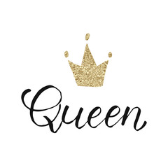 Vector hand lettering with text Queen and golden crown - 180599364