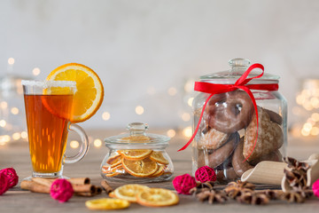 Homemade gingerbreads in glass container