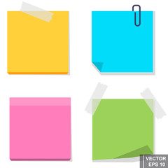 Paper for notes. Multicolored. Set. Isolated on white background. For your design.