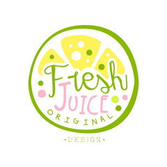 Fresh juice logo original design, drinks label, eco product badge, menu element colorful hand drawn vector Illustration