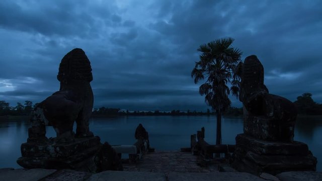 Srah Srang at Angkor Wat, Cambodia with storm clouds