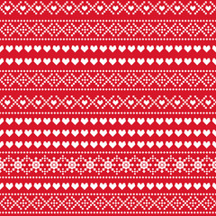 Seamless Christmas pattern. Scandinavian sweater style. Xmas background with hearts, snowflakes. Design for textile, wallpaper, web, fabric and decor etc. - 180601714