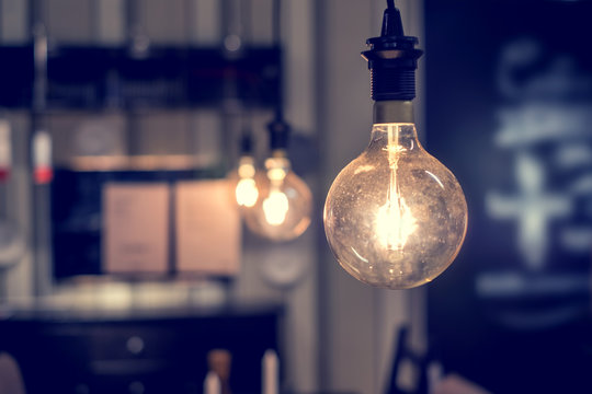 Vintage light bulb and copy space.