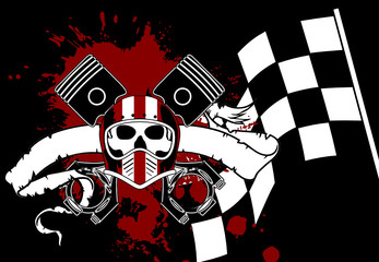 racer chopper skull tattoo insignia background in vector format very easy to edit 